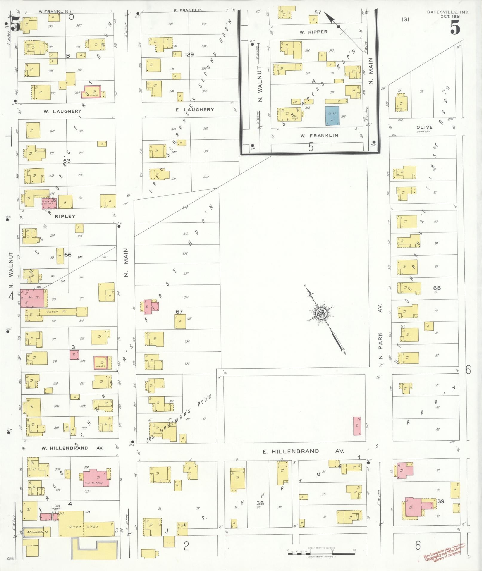 Sanborn Fire Insurance Map from Batesville, Ripley County, Indiana (1931), Sheet #0005 - Complete Map Set gallery image, historic Sanborn map, vintage wall art, Indiana Indiana