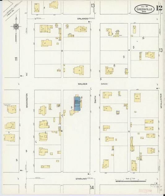 Sanborn Fire Insurance Map from Greenville, Washington County, Mississippi (1911), Sheet #0012 - Historic Sanborn Fire Insurance Map Print, vintage old map wall art, antique decor, genealogy gift, Mississippi Mississippi map