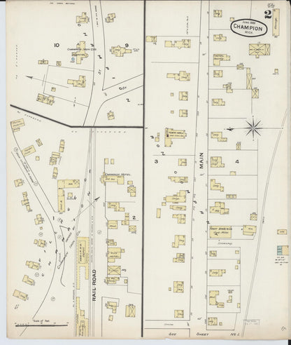Sanborn Fire Insurance Map from Champion, Marquette County, Michigan (1888), Sheet #0002 - Complete Map Set gallery image, historic Sanborn map, vintage wall art, Michigan Michigan