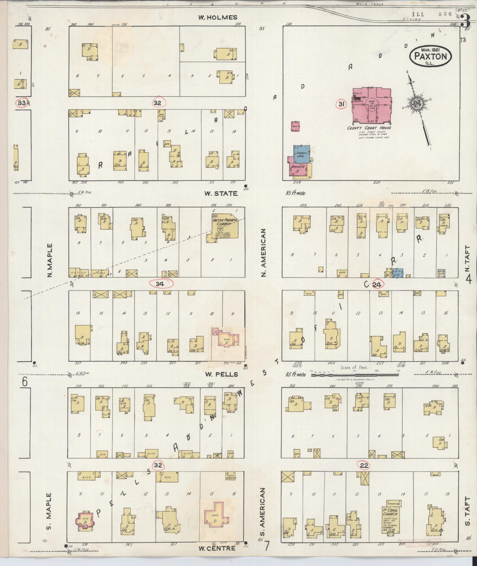 Sanborn Fire Insurance Map from Paxton, Ford County, Illinois (1932), Sheet #0003 - Complete Map Set gallery image, historic Sanborn map, vintage wall art, Illinois Illinois