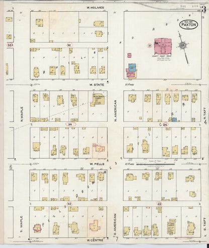 Sanborn Fire Insurance Map from Paxton, Ford County, Illinois (1932), Sheet #0003 - Complete Map Set gallery image, historic Sanborn map, vintage wall art, Illinois Illinois