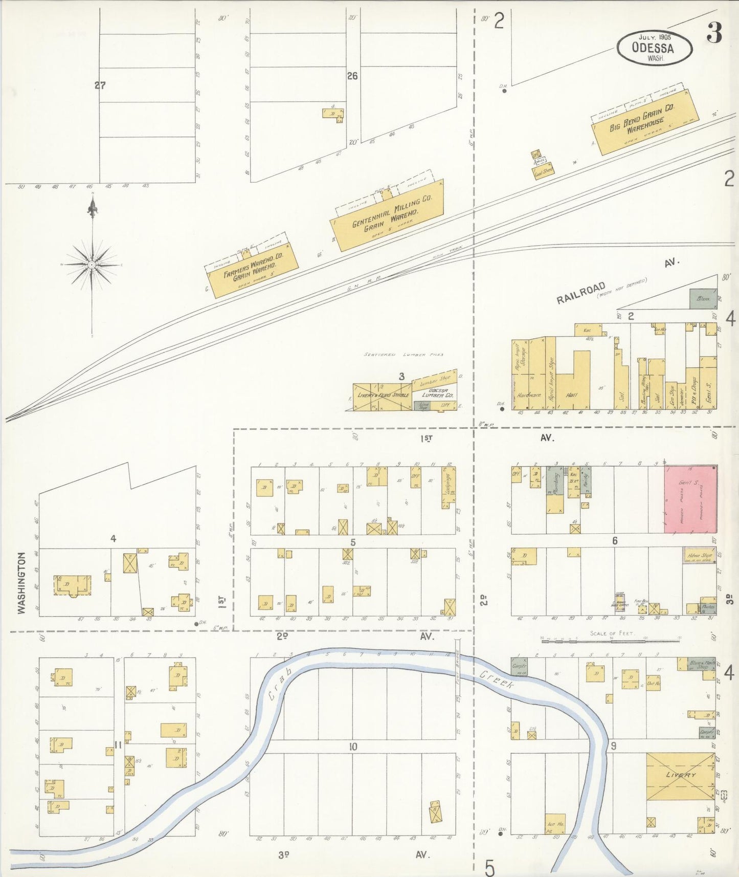 Sanborn Fire Insurance Map from Odessa, Lincoln County, Washington (1905), Sheet #0003 - Complete Map Set gallery image, historic Sanborn map, vintage wall art, Washington Washington