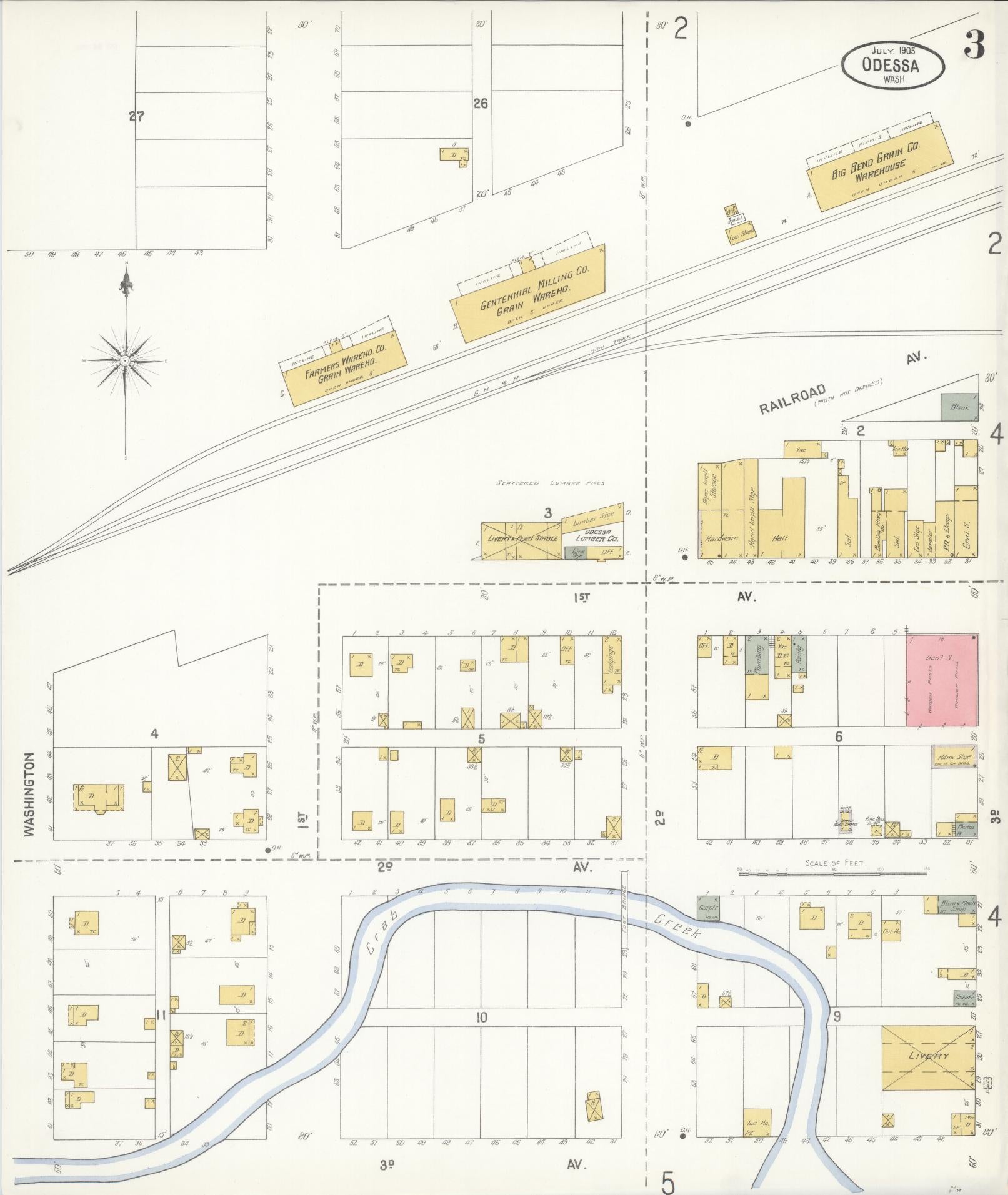 Sanborn Fire Insurance Map from Odessa, Lincoln County, Washington (1905), Sheet #0003 - Complete Map Set gallery image, historic Sanborn map, vintage wall art, Washington Washington