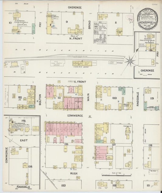 Sanborn Fire Insurance Map from Jacksonville, Cherokee County, Texas (1890), Sheet #0001 - Historic Sanborn Fire Insurance Map Print, vintage old map wall art, antique decor, genealogy gift, Texas Texas map