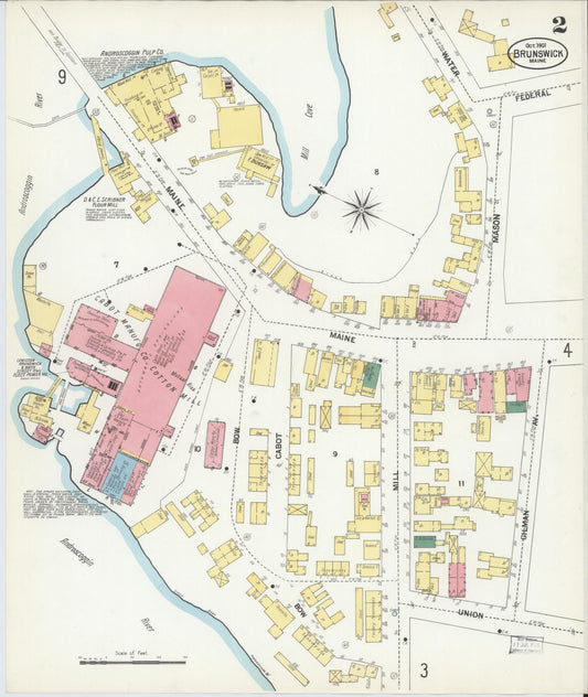 Sanborn Fire Insurance Map from Brunswick, Cumberland County, Maine (1901), Sheet #0002 - Historic Sanborn Fire Insurance Map Print, vintage old map wall art, antique decor, genealogy gift, Maine Maine map