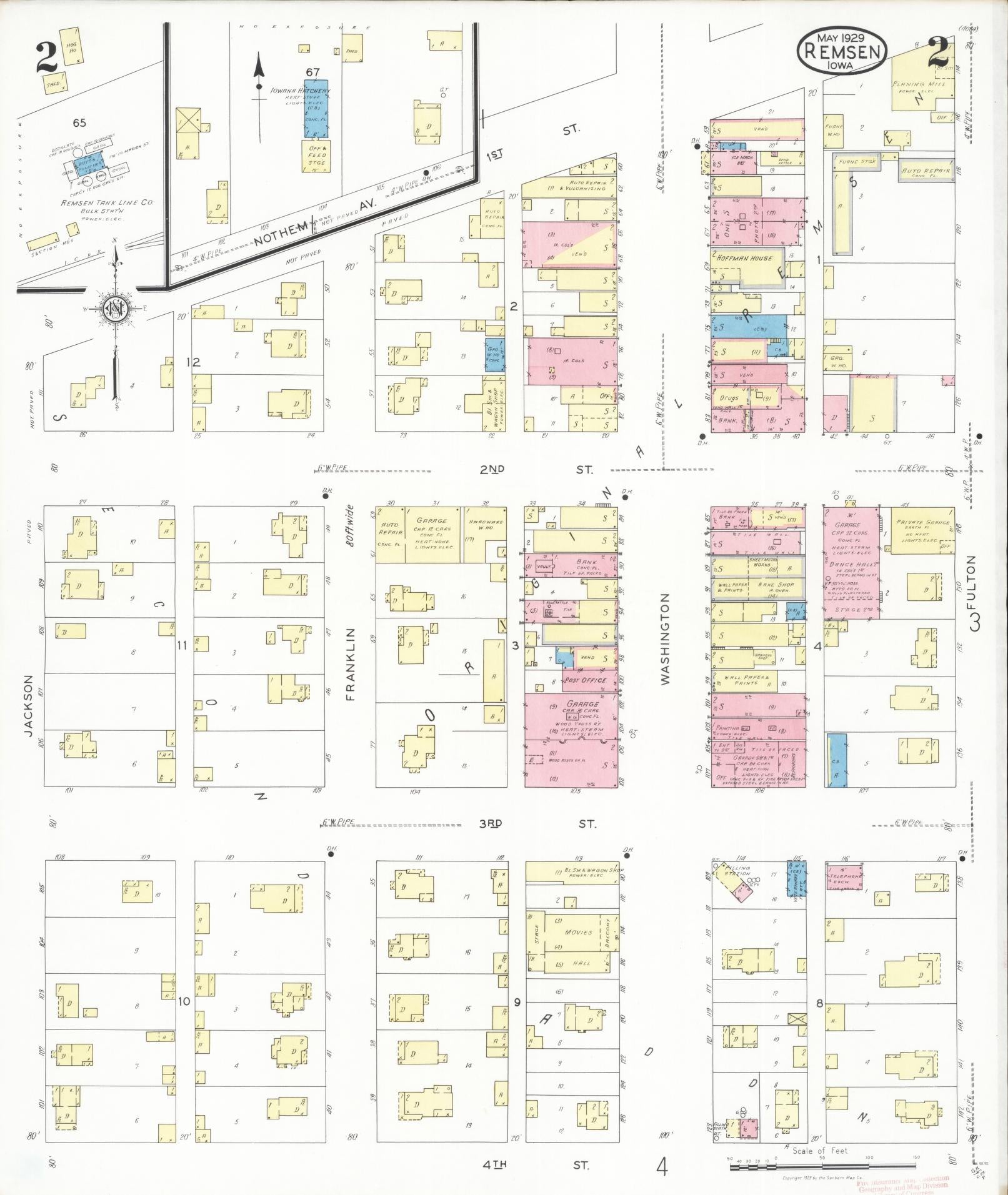 Sanborn Fire Insurance Map from Remsen, Plymouth County, Iowa (1929), Sheet #0002 - Historic Sanborn Fire Insurance Map Print