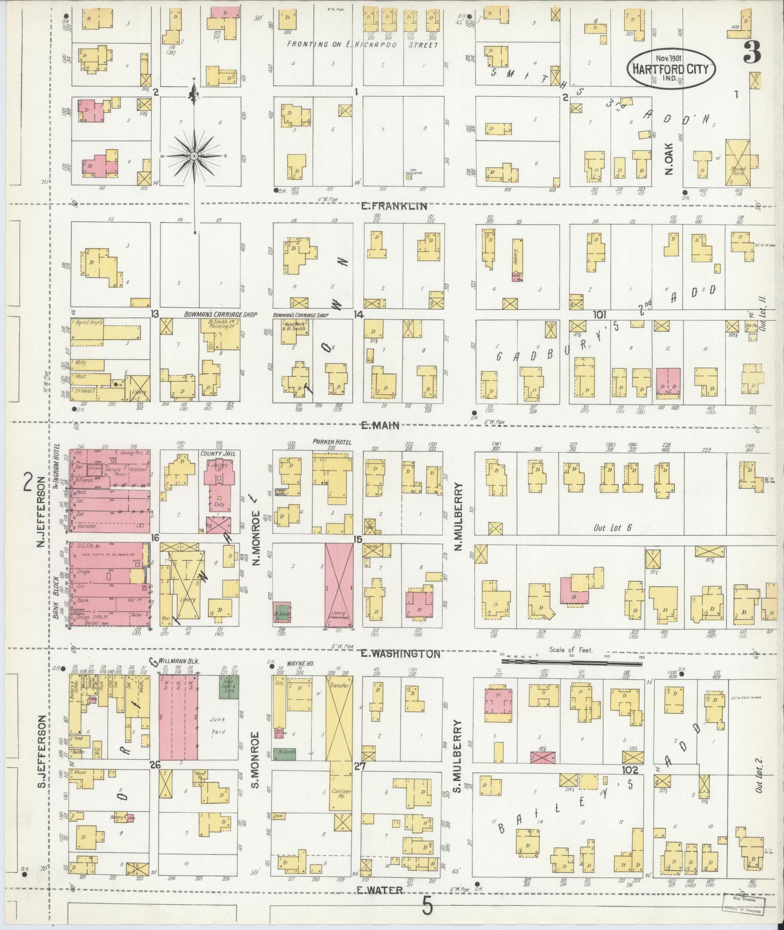 Sanborn Fire Insurance Map from Hartford City, Blackford County, Indiana (1901), Sheet #0003 - Complete Map Set gallery image, historic Sanborn map, vintage wall art, Indiana Indiana