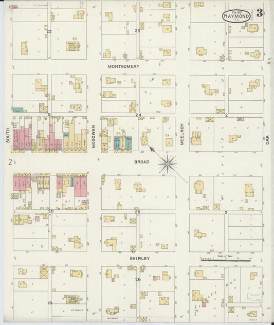 Sanborn Fire Insurance Map from Raymond, Montgomery County, Illinois (1901), Sheet #0003 - Historic Sanborn Fire Insurance Map Print, vintage old map wall art, antique decor, genealogy gift, Illinois Illinois map