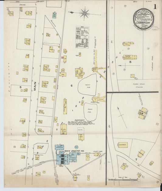 Sanborn Fire Insurance Map from Champion, Marquette County, Michigan (1888), Sheet #0001 - Complete Map Set gallery image, historic Sanborn map, vintage wall art, Michigan Michigan