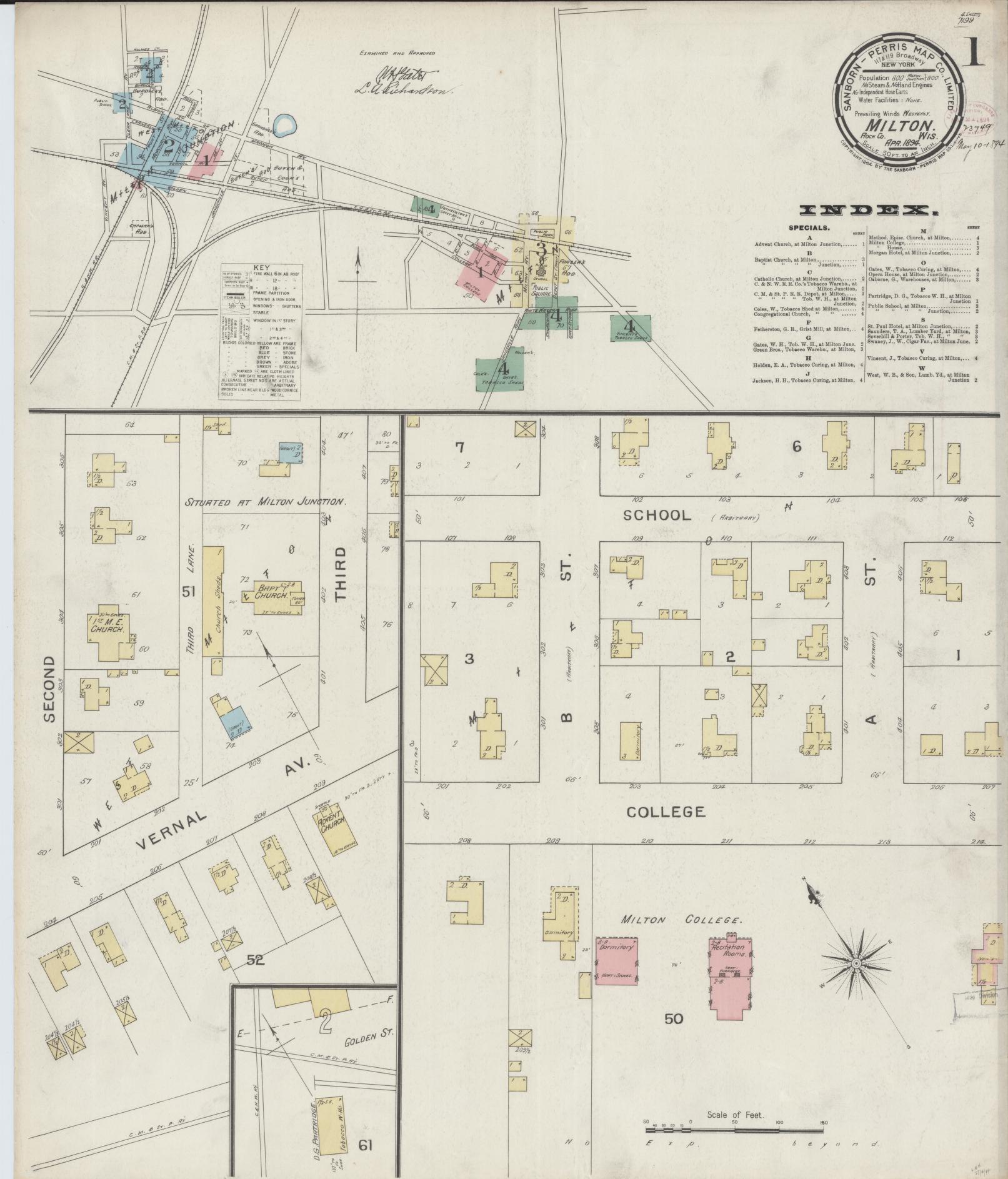 Sanborn Fire Insurance Map from Milton, Rock County, Wisconsin (1894), Sheet #0001 - Complete Map Set gallery image, historic Sanborn map, vintage wall art, Wisconsin Wisconsin