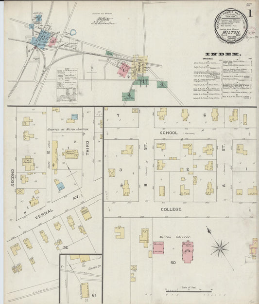 Sanborn Fire Insurance Map from Milton, Rock County, Wisconsin (1894), Sheet #0001 - Complete Map Set gallery image, historic Sanborn map, vintage wall art, Wisconsin Wisconsin