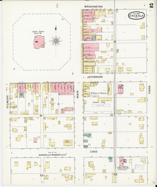 Sanborn Fire Insurance Map from Osceola, Clarke County, Iowa (1893), Sheet #0002 - Historic Sanborn Fire Insurance Map Print, vintage old map wall art