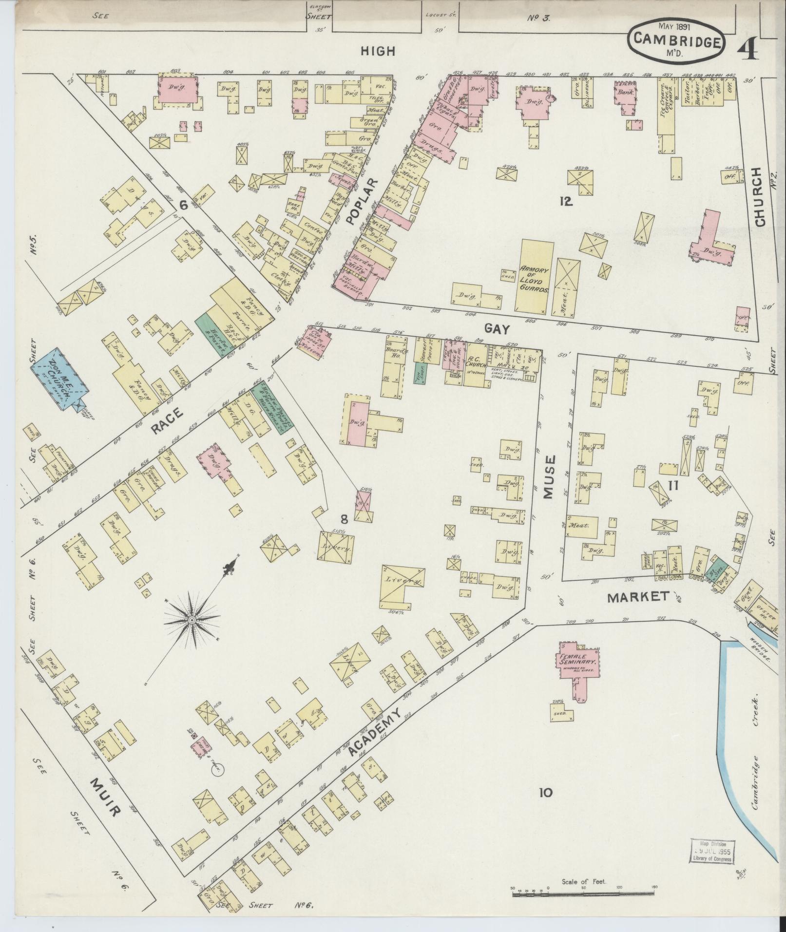 Dorchester, Maryland - 1891 - Sanborn Fire Insurance Map, Sheet #0003 - Historic Sanborn Fire Insurance Map Print, Dorchester Maryland 1891 0003 vintage old map wall art