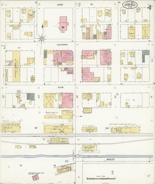Sanborn Fire Insurance Map from Garfield, Whitman County, Washington (1908), Sheet #0004 - Historic Sanborn Fire Insurance Map Print, vintage old map wall art, antique decor, genealogy gift, Washington Washington map