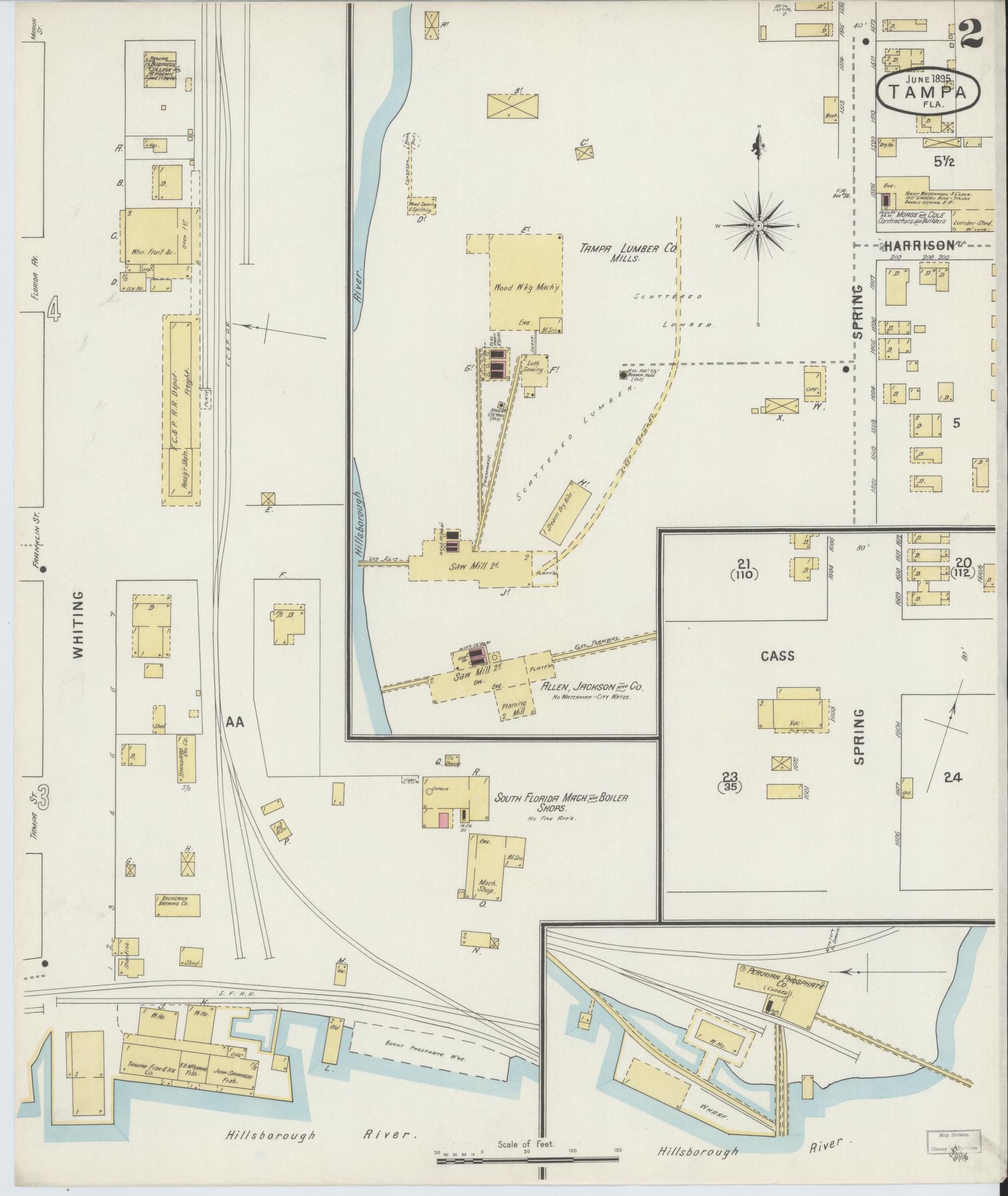 Sanborn Fire Insurance Map from Tampa, Hillsborough County, Florida (1895), Sheet #0006 - Historic Sanborn Fire Insurance Map Print, vintage old map wall art, antique decor, genealogy gift, Florida Florida map