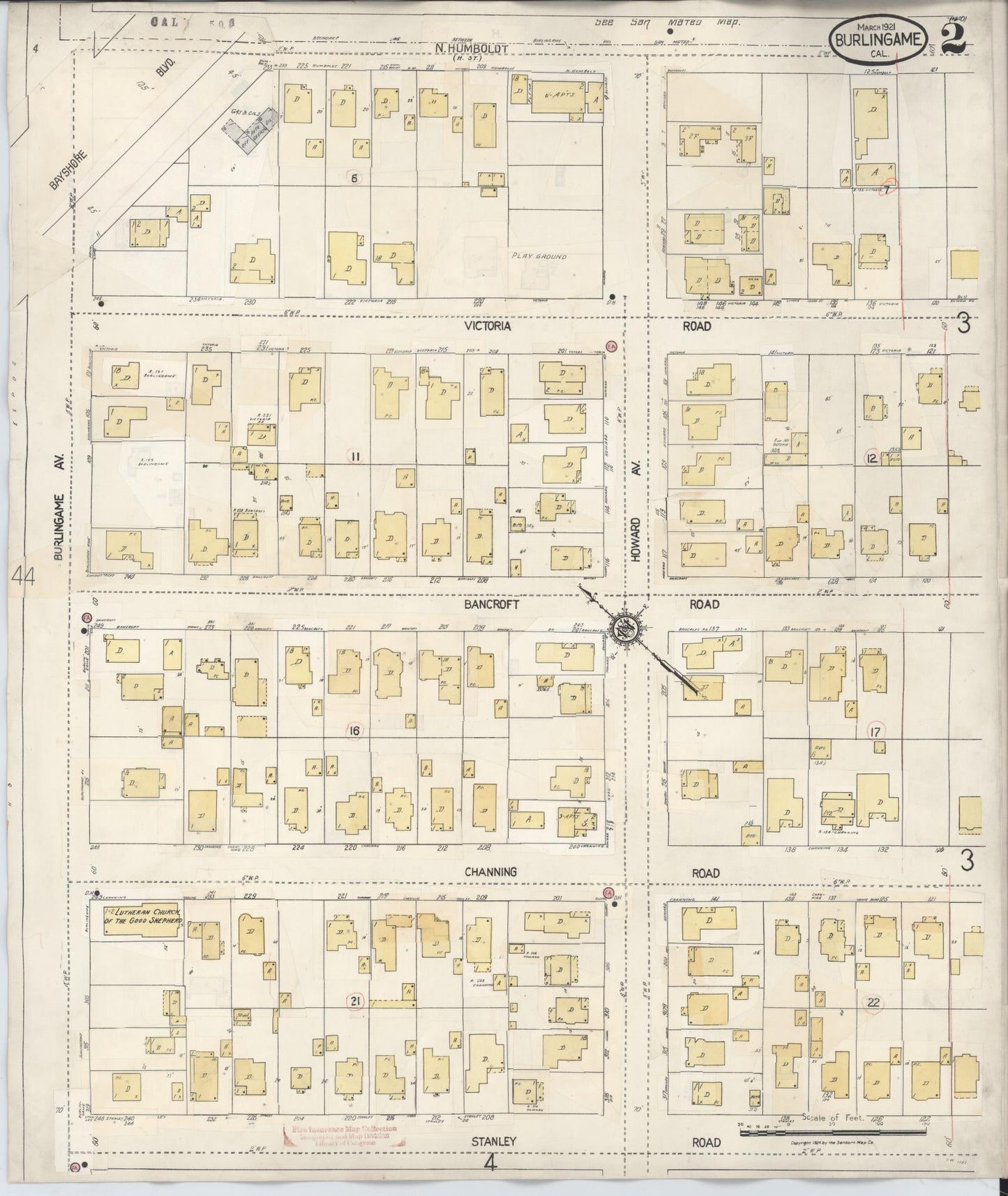Sanborn Fire Insurance Map from Burlingame, San Mateo County, California (1949), Sheet #0002 - Complete Map Set gallery image, historic Sanborn map, vintage wall art, California California