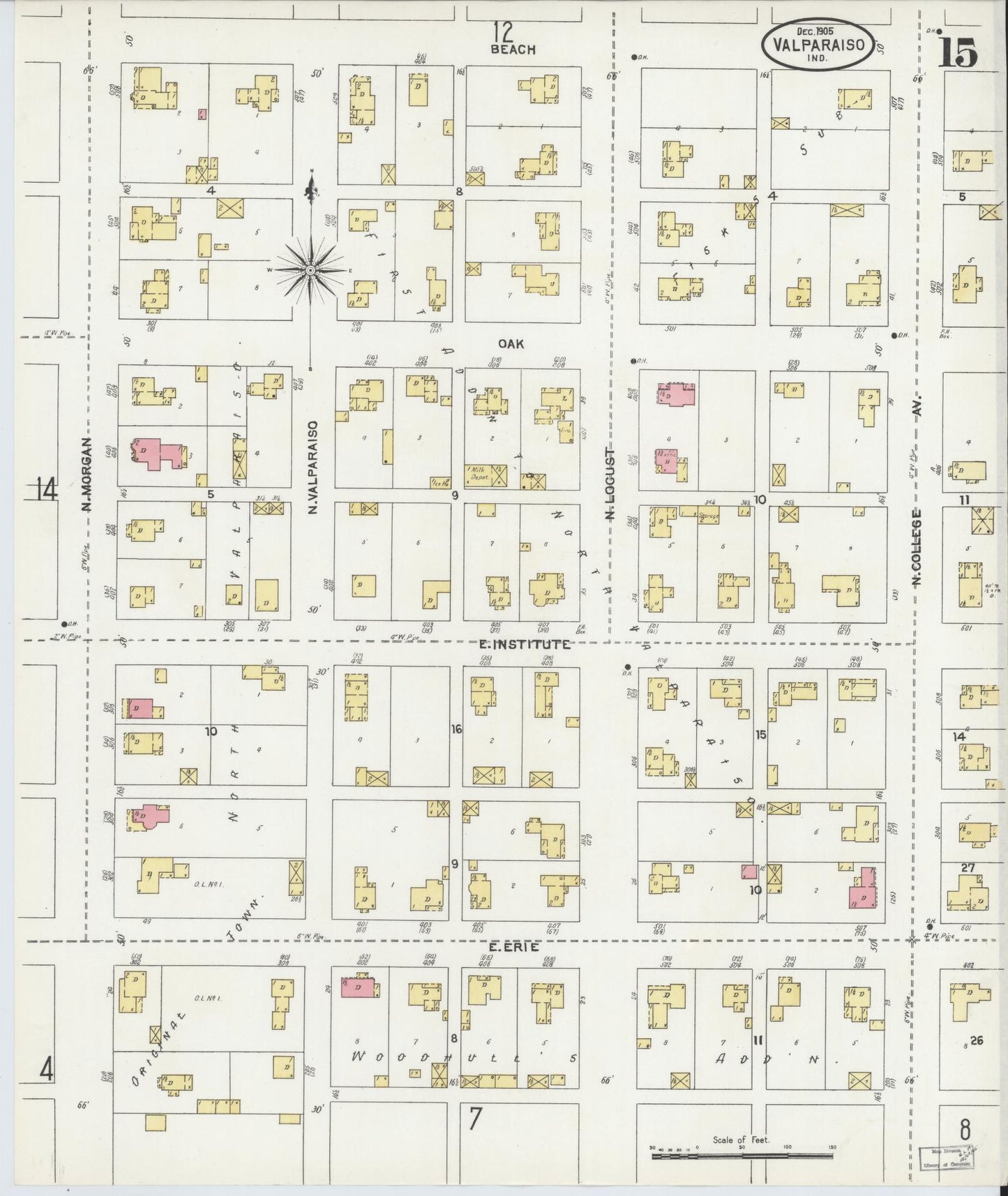 Sanborn Fire Insurance Map from Valparaiso, Porter County, Indiana (1905), Sheet #0015 - Complete Map Set gallery image, historic Sanborn map, vintage wall art, Indiana Indiana