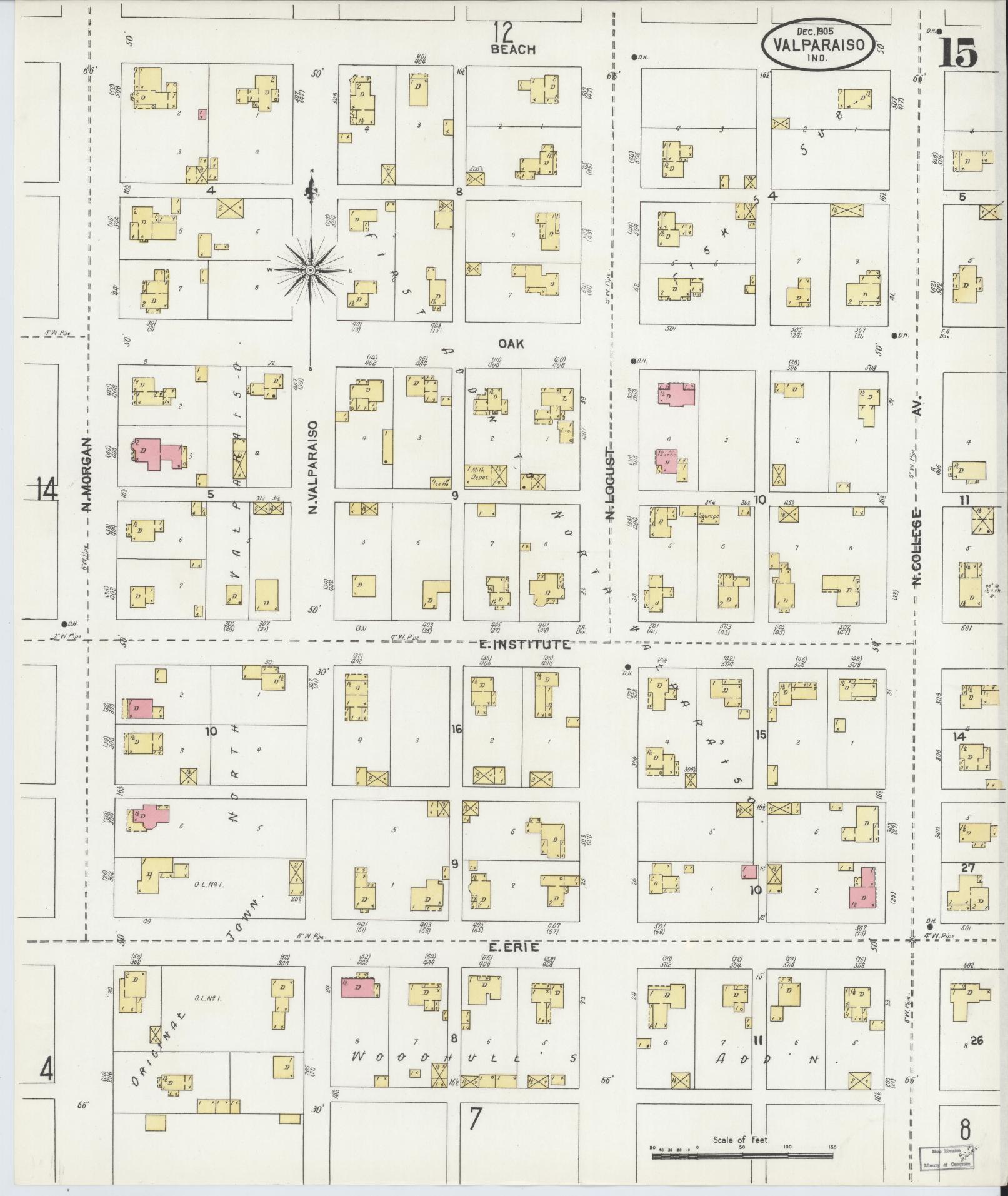 Sanborn Fire Insurance Map from Valparaiso, Porter County, Indiana (1905), Sheet #0015 - Complete Map Set gallery image, historic Sanborn map, vintage wall art, Indiana Indiana