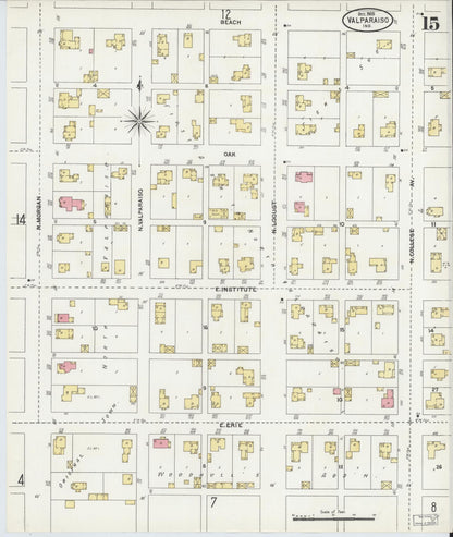 Sanborn Fire Insurance Map from Valparaiso, Porter County, Indiana (1905), Sheet #0015 - Complete Map Set gallery image, historic Sanborn map, vintage wall art, Indiana Indiana