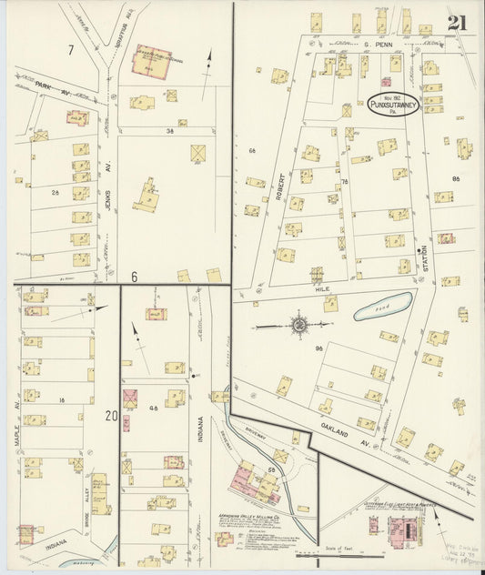 Sanborn Fire Insurance Map from Punxsutawney, Jefferson County, Pennsylvania (1912), Sheet #0021 - Historic Sanborn Fire Insurance Map Print, vintage old map wall art, antique decor, genealogy gift, Pennsylvania Pennsylvania map
