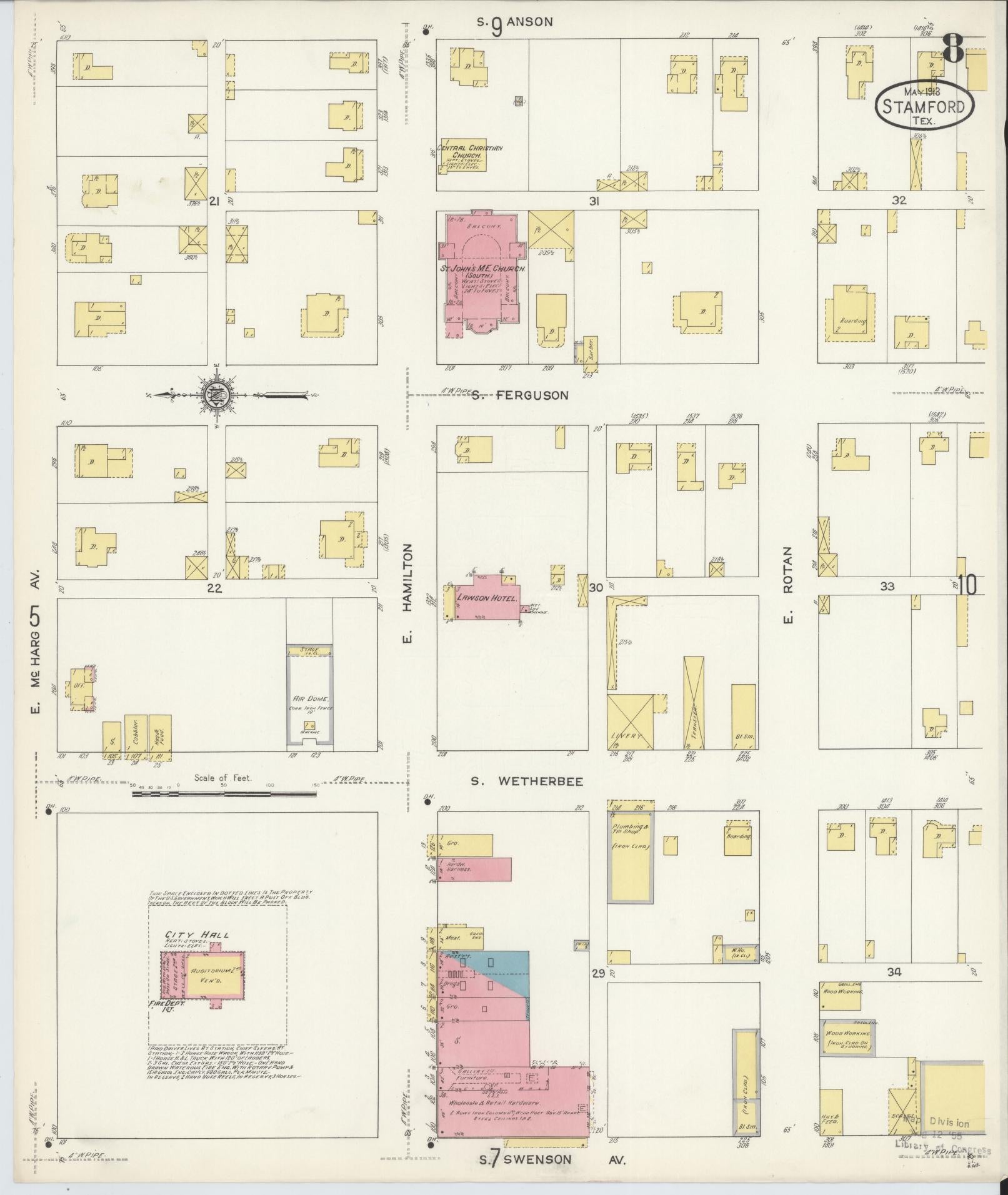 Sanborn Fire Insurance Map from Stamford, Jones County, Texas (1913), Sheet #0008 - Complete Map Set gallery image, historic Sanborn map, vintage wall art, Texas Texas