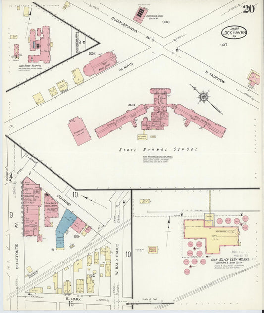 Sanborn Fire Insurance Map from Lock Haven, Clinton County, Pennsylvania (1914), Sheet #0020 - Historic Sanborn Fire Insurance Map Print, vintage old map wall art, antique decor, genealogy gift, Pennsylvania Pennsylvania map
