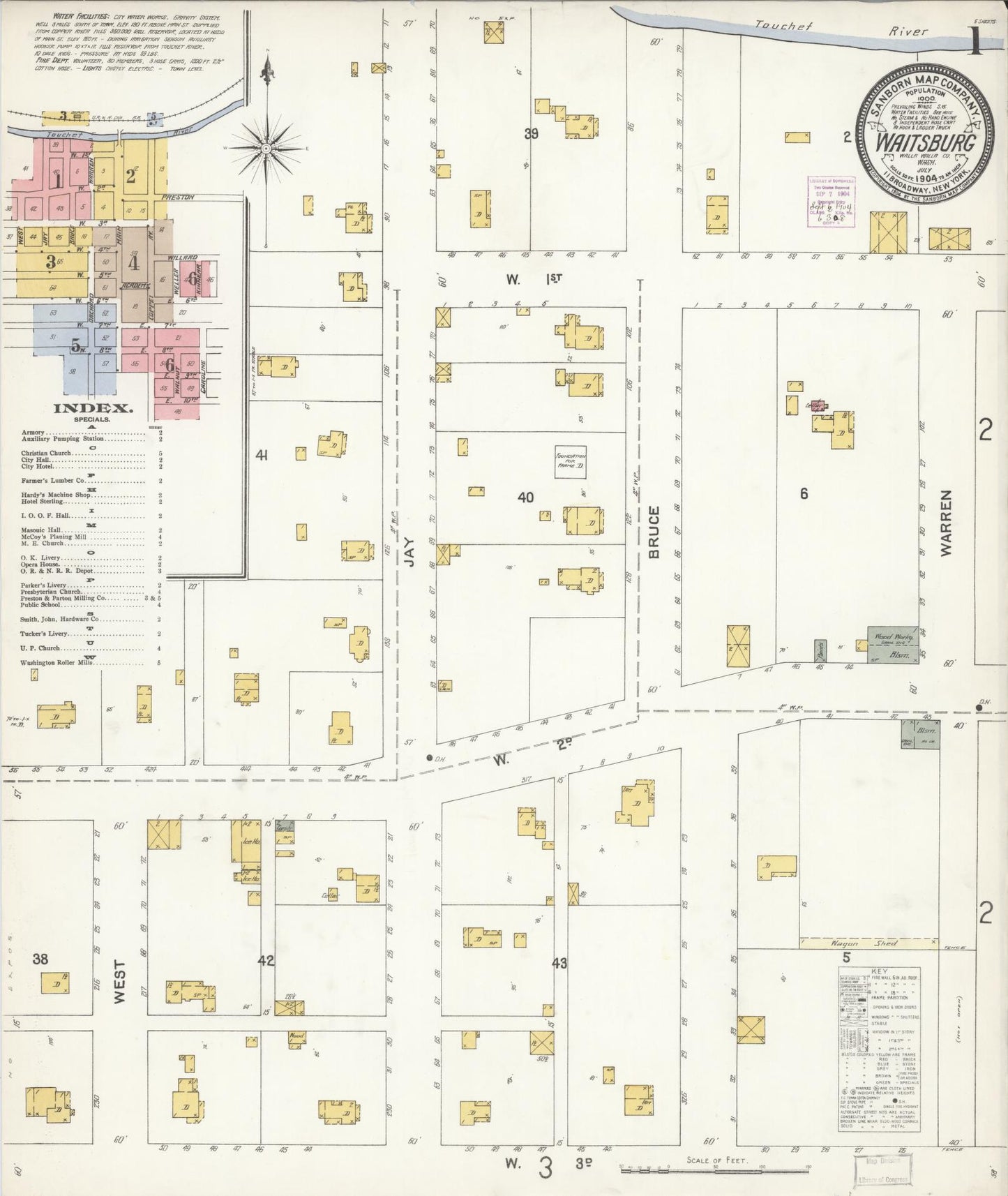 Sanborn Fire Insurance Map from Waitsburg, Walla Walla County, Washington (1904), Sheet #0001 - Complete Map Set gallery image, historic Sanborn map, vintage wall art, Washington Washington