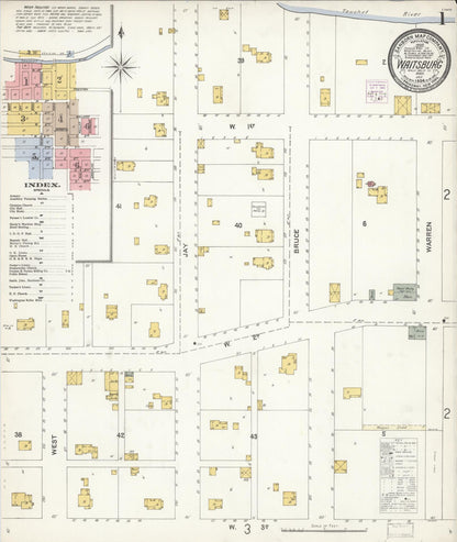 Sanborn Fire Insurance Map from Waitsburg, Walla Walla County, Washington (1904), Sheet #0001 - Complete Map Set gallery image, historic Sanborn map, vintage wall art, Washington Washington