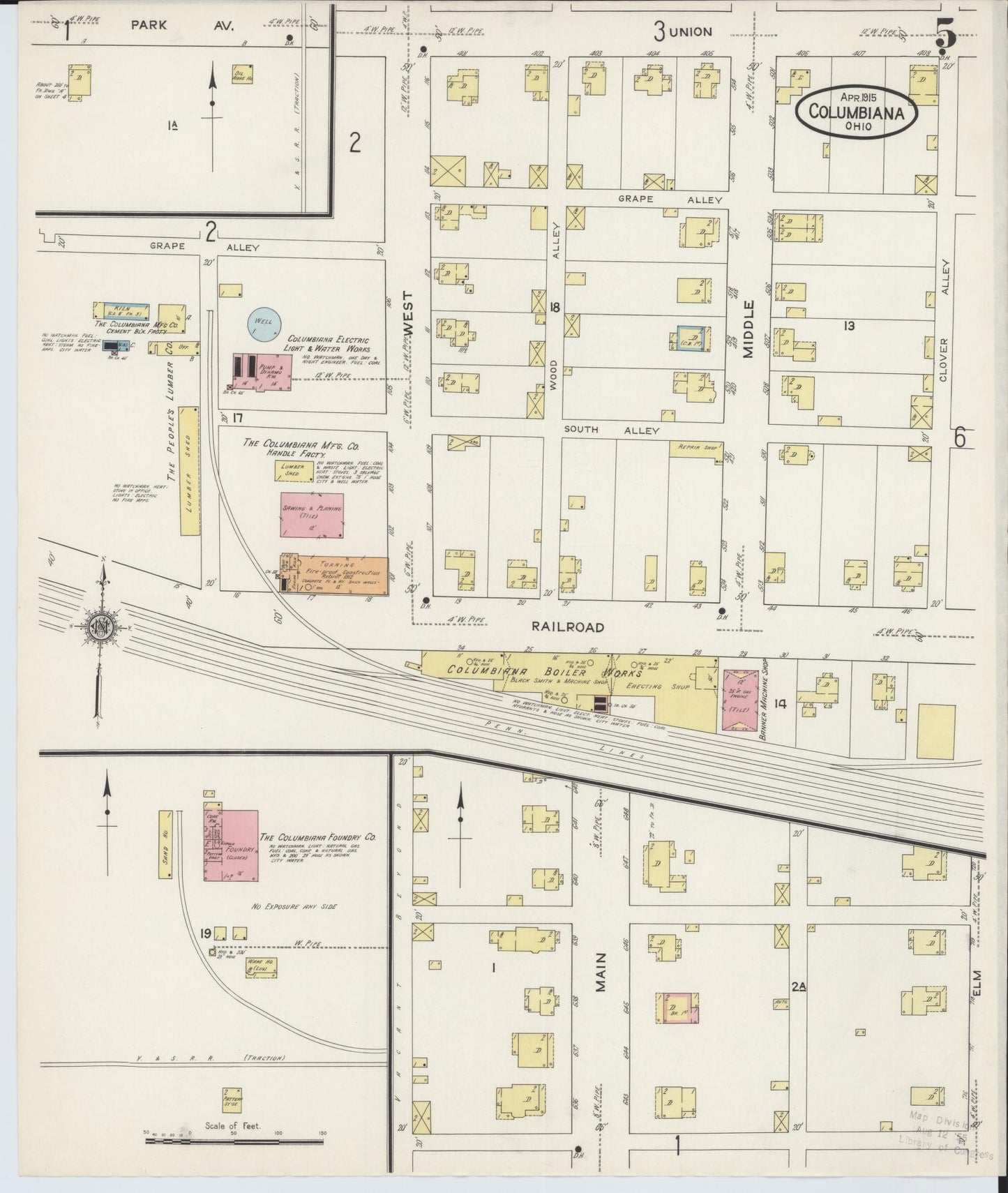 Sanborn Fire Insurance Map from Columbiana, Columbiana County, Ohio (1915), Sheet #0005 - Complete Map Set gallery image, historic Sanborn map, vintage wall art, Ohio Ohio