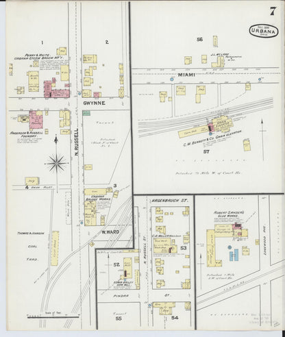Sanborn Fire Insurance Map from Urbana, Champaign County, Ohio (1890), Sheet #0007 - Complete Map Set gallery image, historic Sanborn map, vintage wall art, Ohio Ohio
