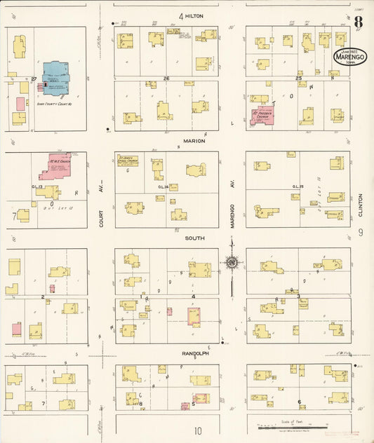 Sanborn Fire Insurance Map from Marengo, Iowa County, Iowa (1922), Sheet #0008 - Historic Sanborn Fire Insurance Map Print, vintage old map wall art