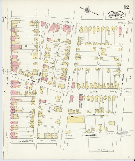 Sanborn Fire Insurance Map from Mechanicsburg, Cumberland County, Pennsylvania (1911), Sheet #0012 - Historic Sanborn Fire Insurance Map Print, vintage old map wall art, antique decor, genealogy gift, Pennsylvania Pennsylvania map