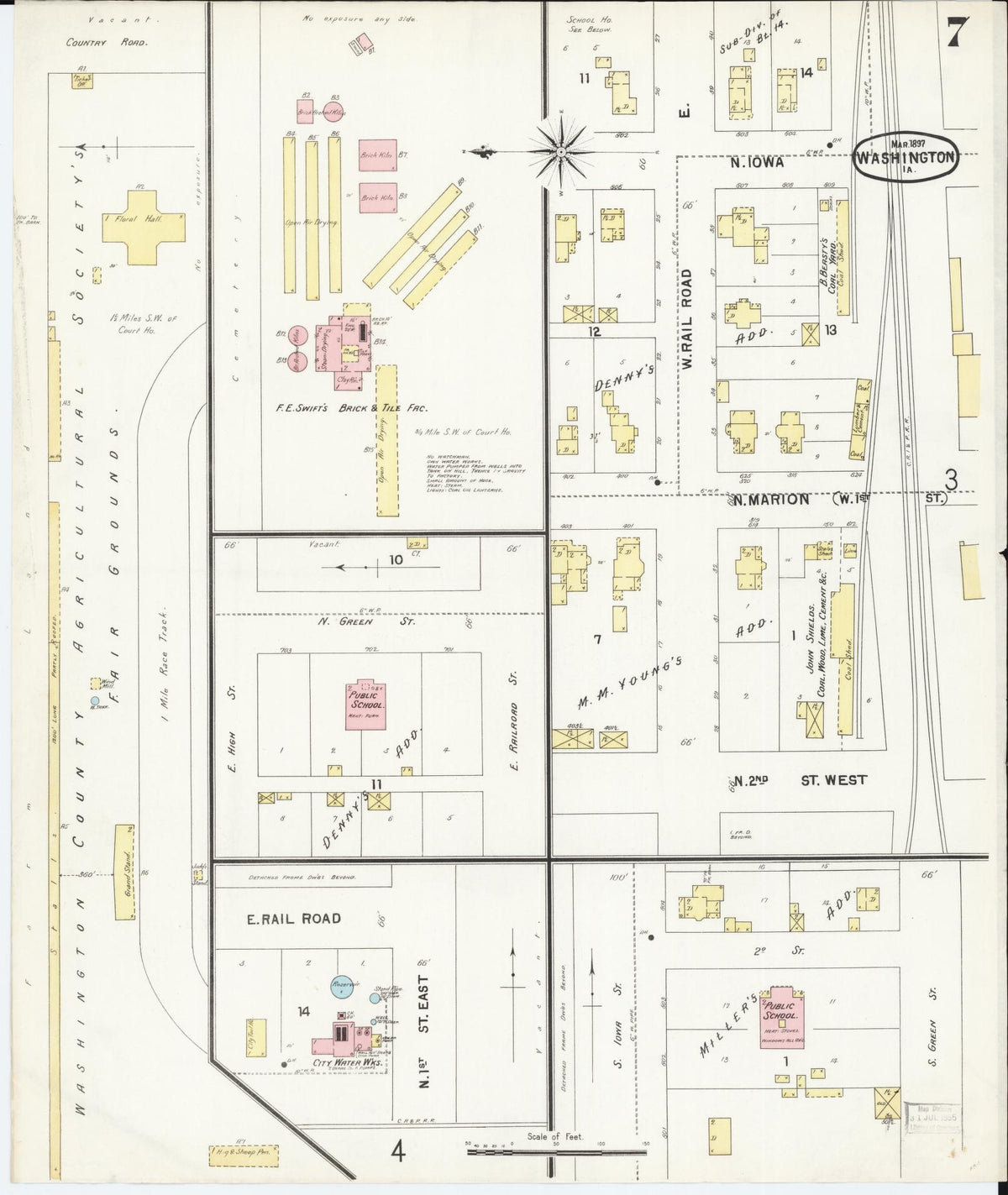 Sanborn Fire Insurance Map from Washington, Washington County, Iowa (1897), Sheet #0007 - Historic Sanborn Fire Insurance Map Print, vintage old map wall art