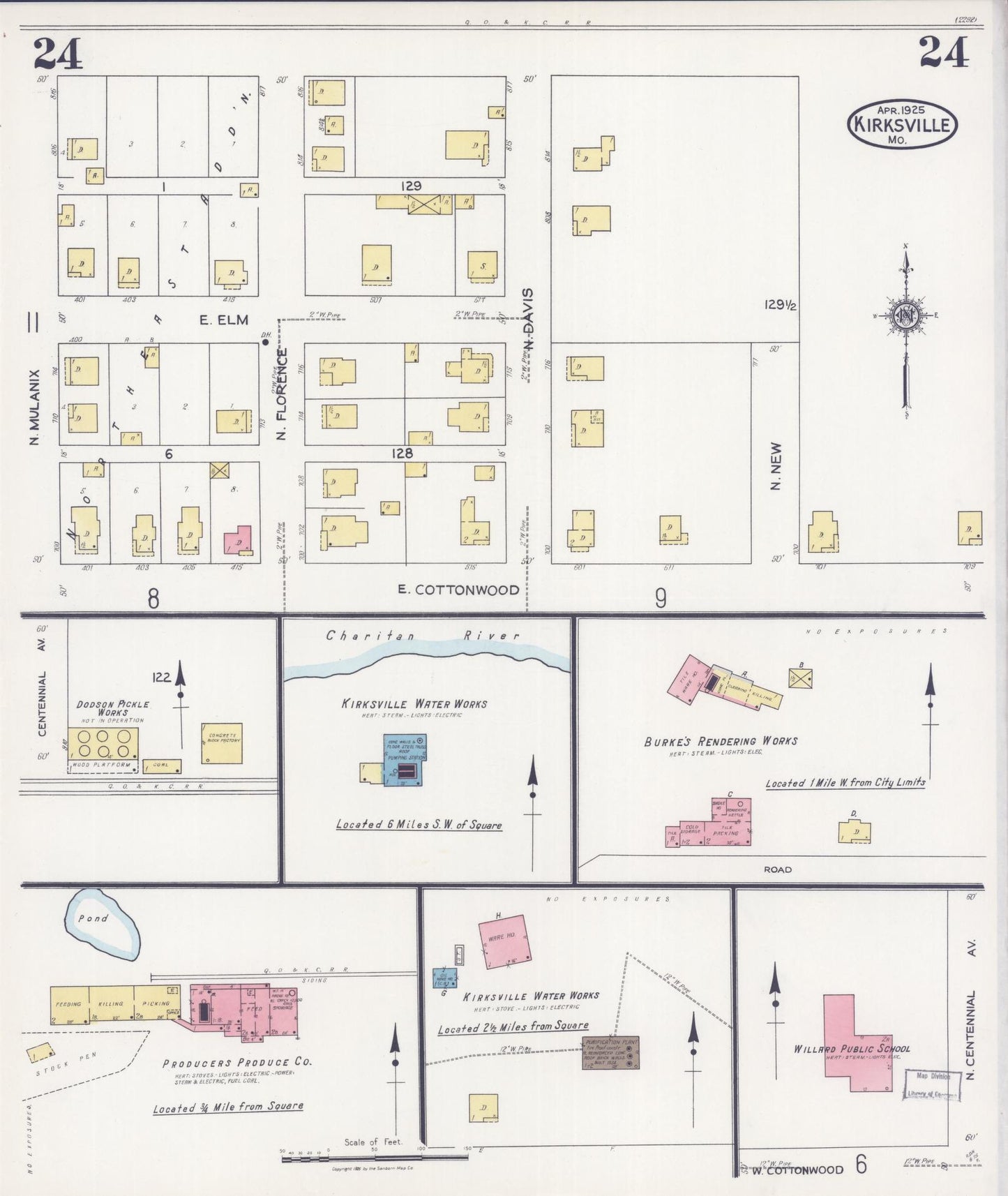 Sanborn Fire Insurance Map from Kirksville, Adair County, Missouri (1925), Sheet #0024 - Complete Map Set gallery image, historic Sanborn map, vintage wall art, Missouri Missouri