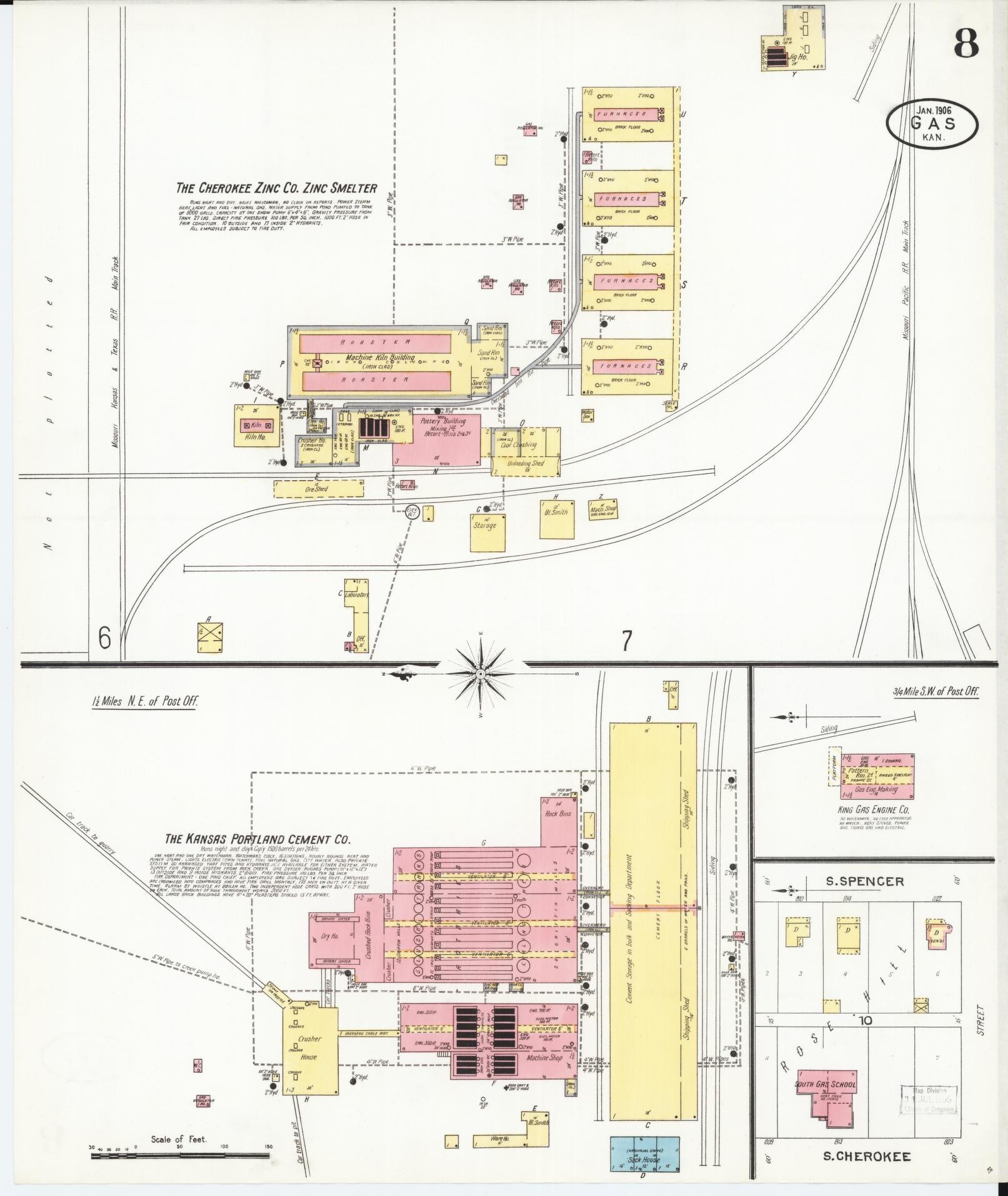 Sanborn Fire Insurance Map from Gas, Allen County, Kansas (1906), Sheet #0008 - Complete Map Set gallery image, historic Sanborn map, vintage wall art, Kansas Kansas