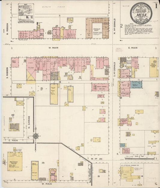 Sanborn Fire Insurance Map from Mesa, Maricopa County, Arizona. (1911) – Historic Sanborn Fire Insurance Map Print