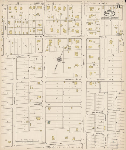 Sanborn Fire Insurance Map from Uvalde, Uvalde County, Texas (1922), Sheet #0008 - Historic Sanborn Fire Insurance Map Print, vintage old map wall art, antique decor, genealogy gift, Texas Texas map
