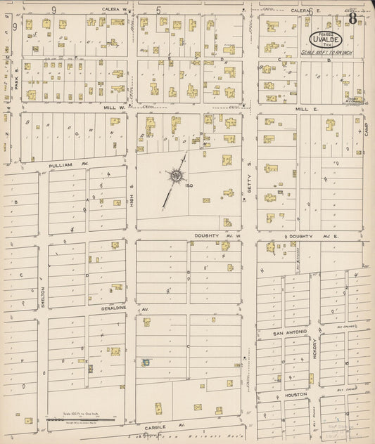 Sanborn Fire Insurance Map from Uvalde, Uvalde County, Texas (1922), Sheet #0008 - Historic Sanborn Fire Insurance Map Print, vintage old map wall art, antique decor, genealogy gift, Texas Texas map