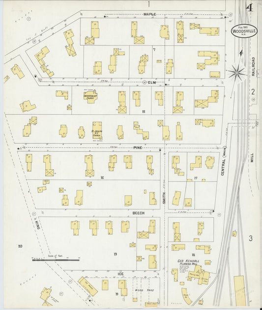 Sanborn Fire Insurance Map from Woodsville, Grafton County, New Hampshire (1901), Sheet #0004 - Historic Sanborn Fire Insurance Map Print, vintage old map wall art, antique decor, genealogy gift, New Hampshire New Hampshire map