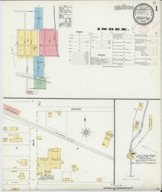 Sanborn Fire Insurance Map from Springfield, Robertson County, Tennessee (1898), Sheet #0001 - Historic Sanborn Fire Insurance Map Print, vintage old map wall art, antique decor, genealogy gift, Tennessee Tennessee map