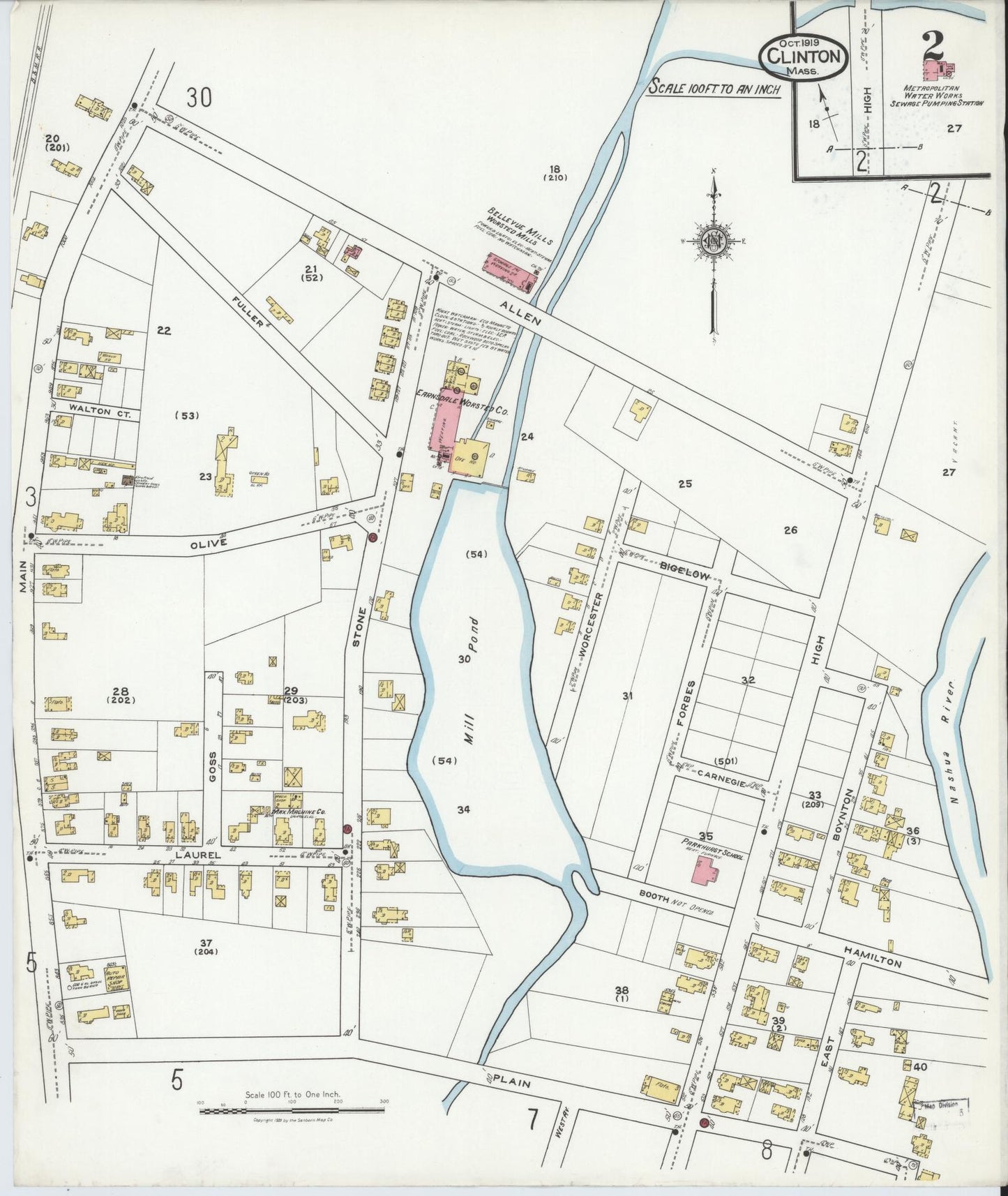 Sanborn Fire Insurance Map from Clinton, Worcester County, Massachusetts (1919), Sheet #0002 - Complete Map Set gallery image, historic Sanborn map, vintage wall art, Massachusetts Massachusetts