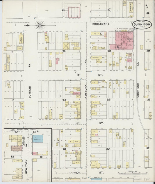 Sanborn Fire Insurance Map from Gunnison, Gunnison County, Colorado (1890), Sheet #0004 - Historic Sanborn Fire Insurance Map Print, vintage old map wall art, antique decor, genealogy gift, Colorado Colorado map