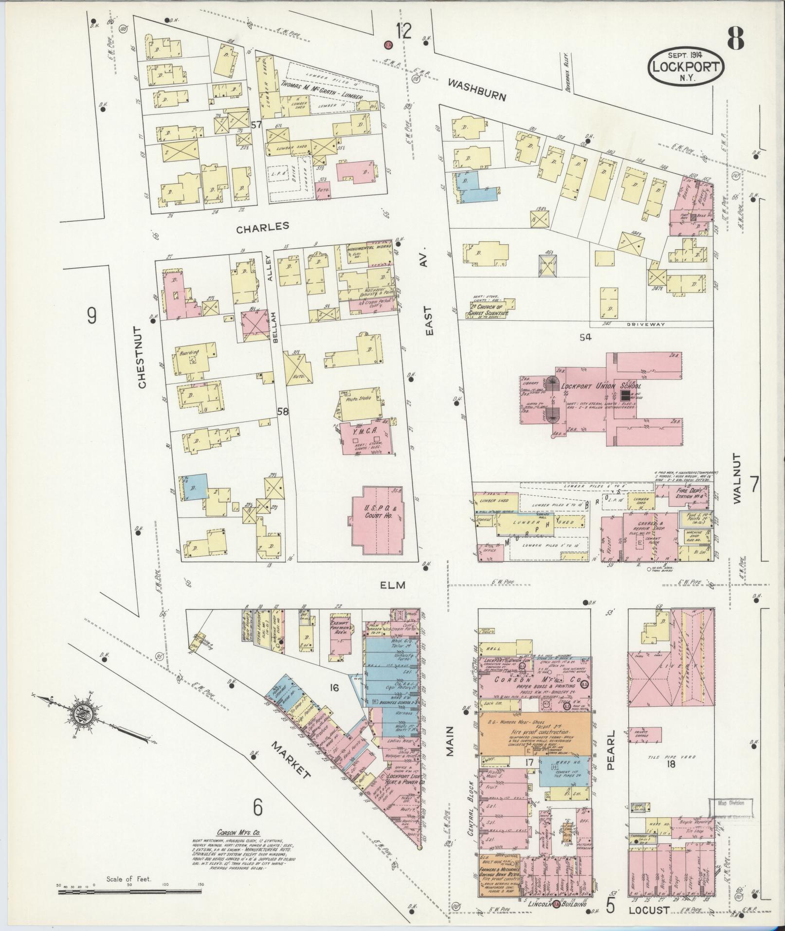 Sanborn Fire Insurance Map from Lockport, Niagara County, New York (1914), Sheet #0008 - Complete Map Set gallery image, historic Sanborn map, vintage wall art, New York New York