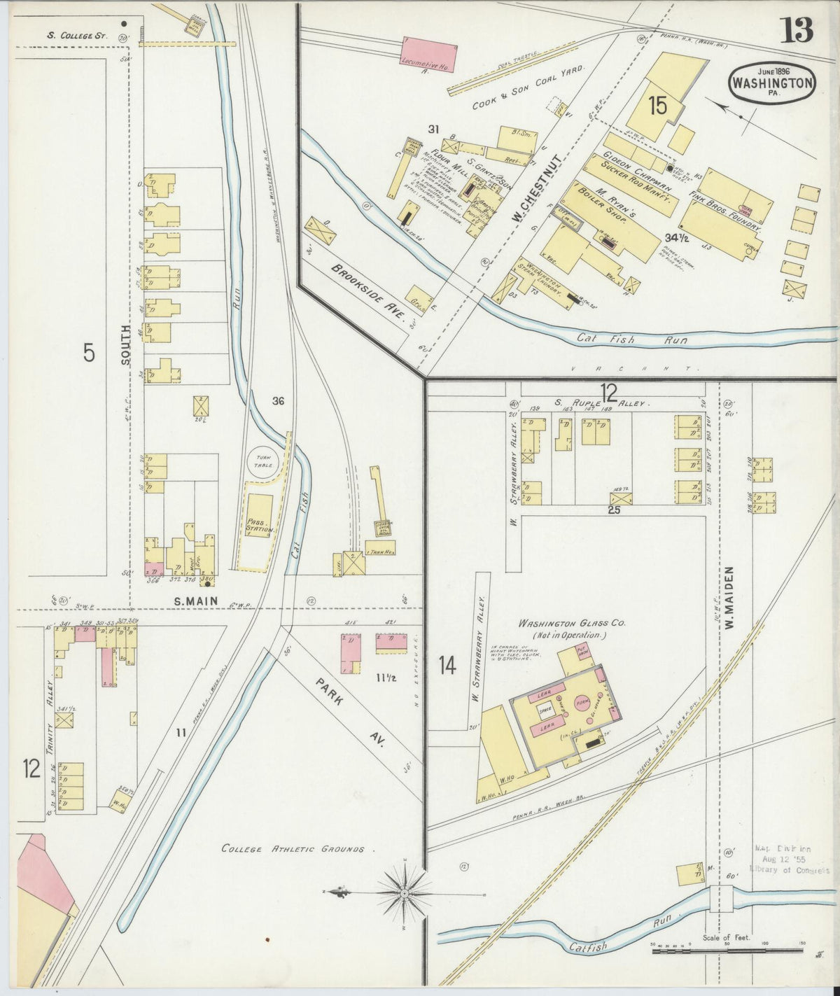 Sanborn Fire Insurance Map from Washington, Washington County, Pennsylvania (1896), Sheet #0013 - Historic Sanborn Fire Insurance Map Print, vintage old map wall art, antique decor, genealogy gift, Pennsylvania Pennsylvania map
