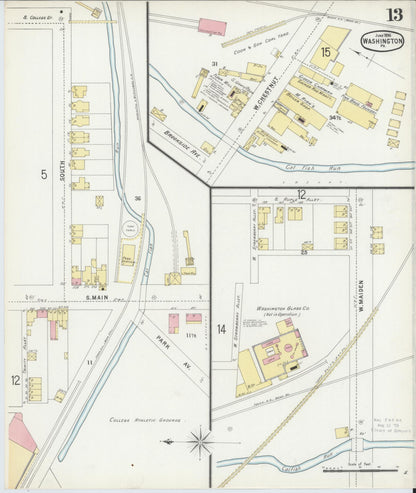 Sanborn Fire Insurance Map from Washington, Washington County, Pennsylvania (1896), Sheet #0013 - Historic Sanborn Fire Insurance Map Print, vintage old map wall art, antique decor, genealogy gift, Pennsylvania Pennsylvania map