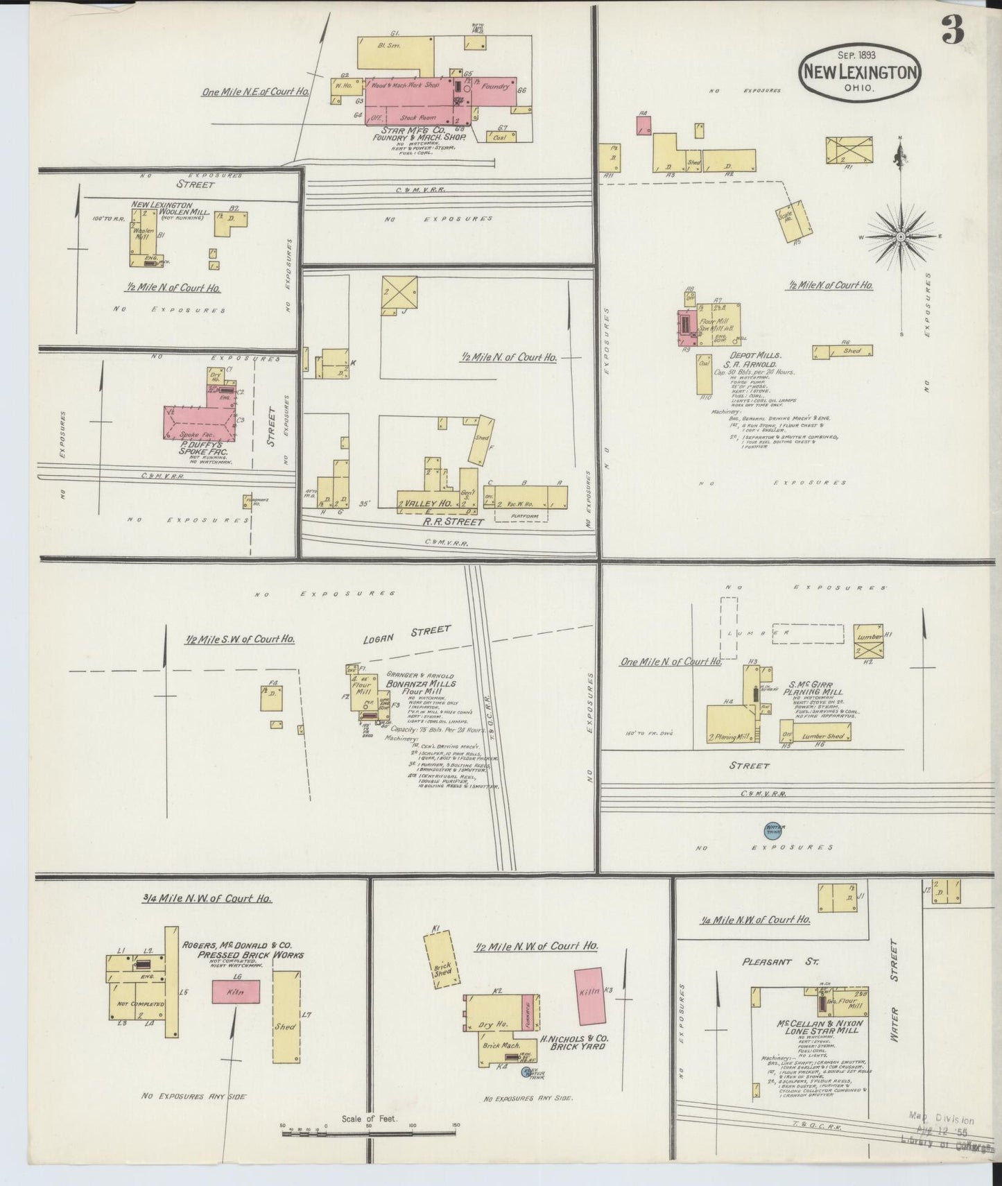 Sanborn Fire Insurance Map from New Lexington, Perry County, Ohio (1893), Sheet #0003 - Historic Sanborn Fire Insurance Map Print, vintage old map wall art, antique decor, genealogy gift, Ohio Ohio map