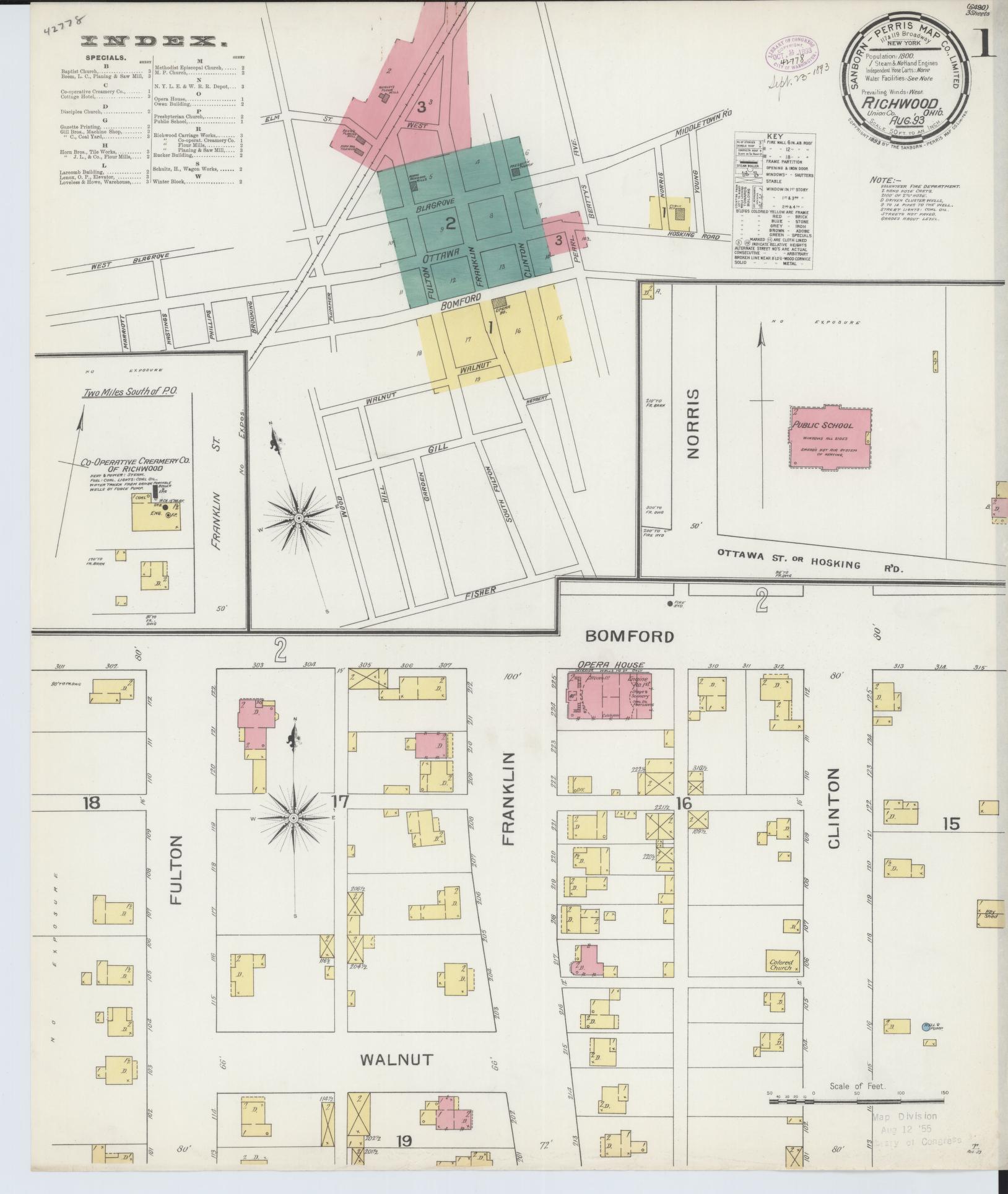 Sanborn Fire Insurance Map from Richwood, Union County, Ohio (1893), Sheet #0001 - Complete Map Set gallery image, historic Sanborn map, vintage wall art, Ohio Ohio