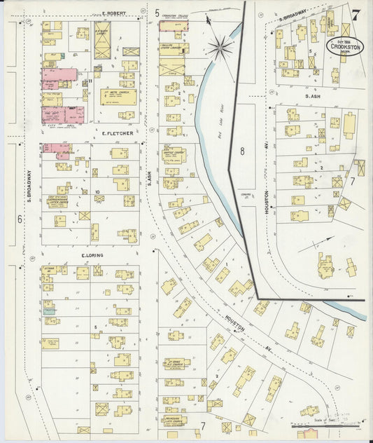 Sanborn Fire Insurance Map from Crookston, Polk County, Minnesota (1906), Sheet #0007 - Historic Sanborn Fire Insurance Map Print, vintage old map wall art, antique decor, genealogy gift, Minnesota Minnesota map
