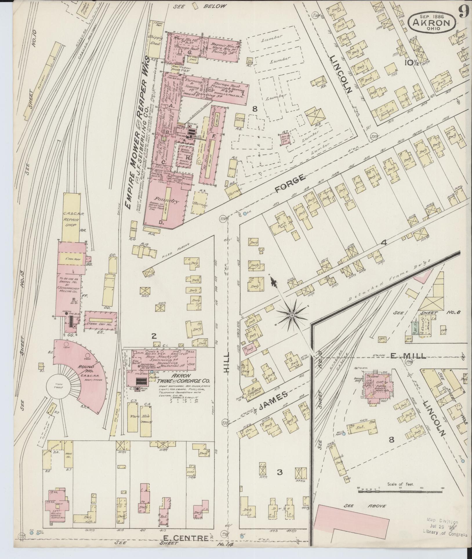 Sanborn Fire Insurance Map from Akron, Summit County, Ohio (1886), Sheet #0009 - Complete Map Set gallery image, historic Sanborn map, vintage wall art, Ohio Ohio