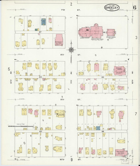 Sanborn Fire Insurance Map from Greeley, Weld County, Colorado (1909), Sheet #0006 - Historic Sanborn Fire Insurance Map Print, vintage old map wall art, antique decor, genealogy gift, Colorado Colorado map